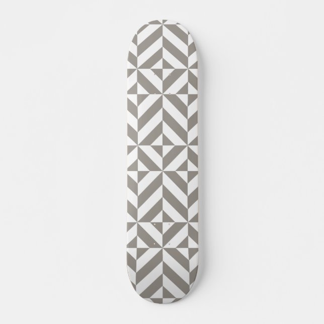 Silver Grey Geometric Deco Cube Pattern Skateboard (Front)
