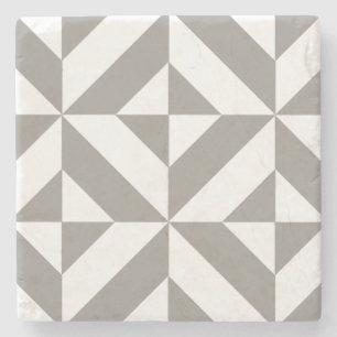 Silver Grey Geometric Deco Cube Pattern Stone Coaster