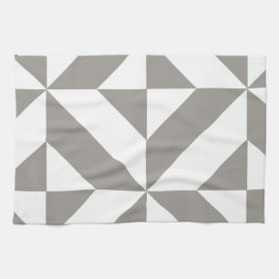 Silver Grey Geometric Deco Cube Pattern Tea Towel