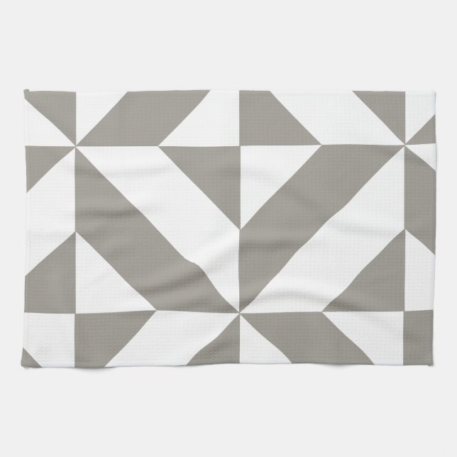Silver Grey Geometric Deco Cube Pattern Tea Towel (Horizontal)