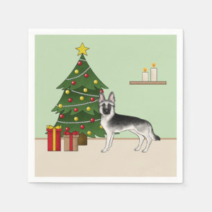 Silver Grey German Shepherd Festive Christmas Tree Napkin