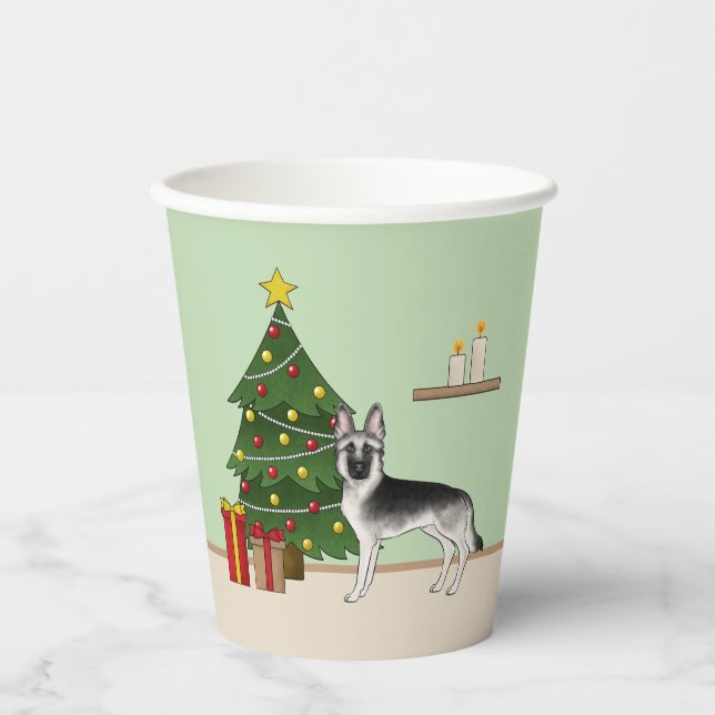 Silver Grey German Shepherd Festive Christmas Tree Paper Cups (Front)