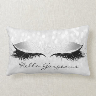 Silver Grey Girly Makeup Lashes Hello Gorgeous Lumbar Cushion