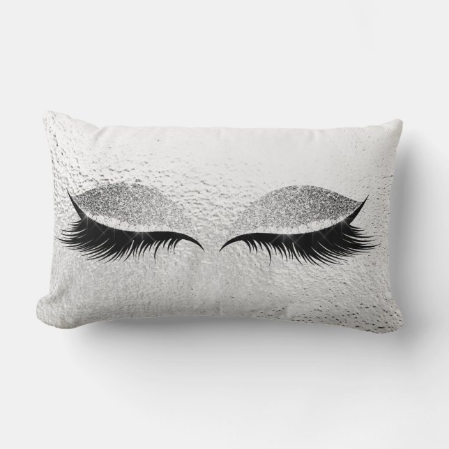 Silver Grey Glitter Black Glam Make Up Grey Lumbar Cushion (Front)