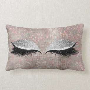 Silver Grey Glitter Black Glam MakeUp Blush Sequin Lumbar Cushion