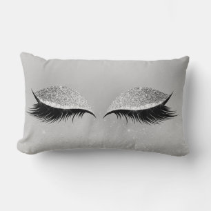 Silver Grey Glitter Black Glam Makeup Eyes Beauty Lumbar Cushion