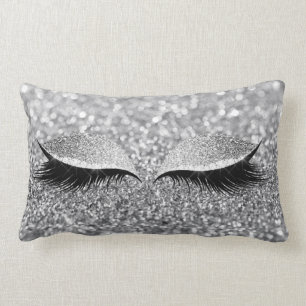 Silver Grey Glitter Black Glam Makeup Monochroatic Lumbar Cushion