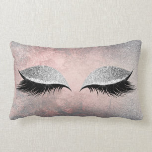 Silver Grey Glitter Black Makeup Crystals Pink Lumbar Cushion
