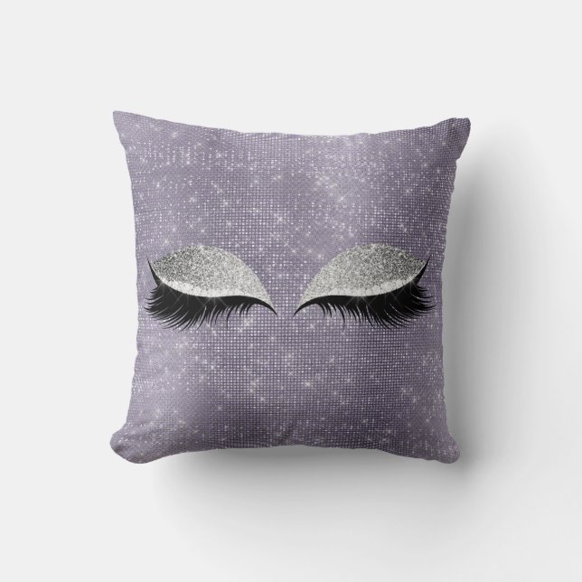 Silver Grey Glitter Black MakeUp Purple Sequin Cushion (Front)