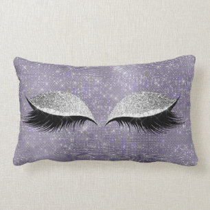 Silver Grey Glitter Black MakeUp Purple Sequin Lumbar Cushion