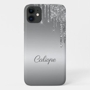 Silver Grey Glitter Drip Ombre Personalised Case-Mate iPhone Case