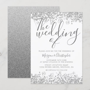 Silver Grey Glitter Elegant Modern Wedding Invitation