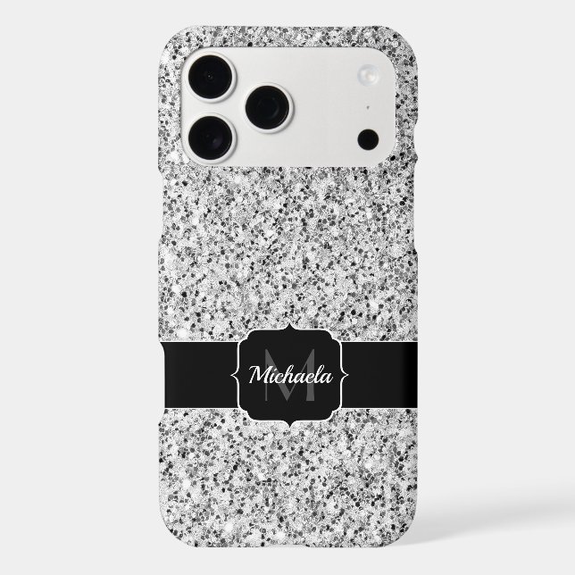 Silver grey glitter faux sparkles Monogram (Back)