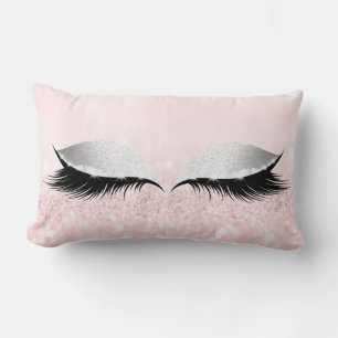 Silver Grey Glitter Lash Glam Makeup Pink Pastel Lumbar Cushion