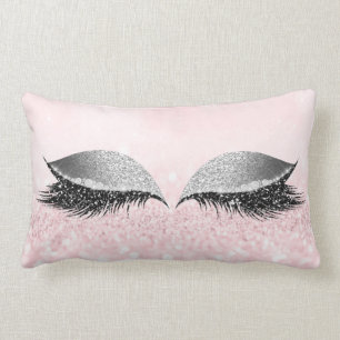 Silver Grey Glitter Lash Glam Makeup Pink Princess Lumbar Cushion