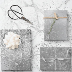 Silver Grey Glitter look Foils Wrapping Paper Sheet