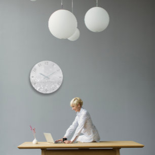 Silver Grey Glitter Minimal Metallic Monochromatic Large Clock