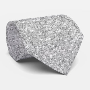 Silver Grey Glitter & Sparkles Texture Tie