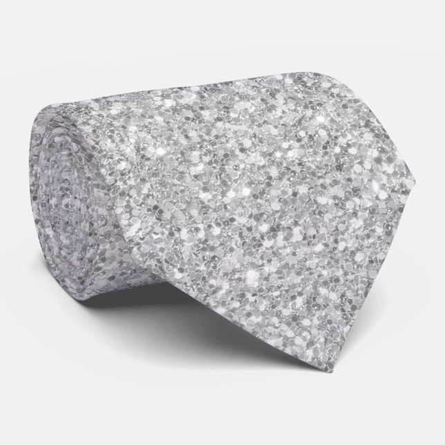 Silver Grey Glitter & Sparkles Texture Tie (Rolled)
