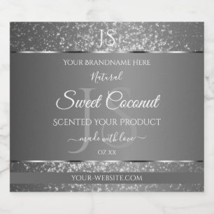 Silver Grey Glitter Stars Initials Product Labels