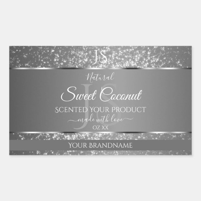 Silver Grey Glitter Stars Initials Product Labels (Front)