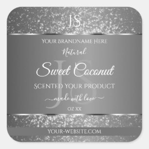 Silver Grey Glitter Stars Initials Product Labels