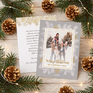 Silver Grey Gold Botanical Vintage Frame Christmas Holiday Card