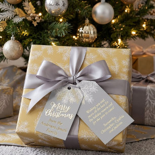 Silver Grey Gold Chic Elegant Christmas Botanical Gift Tags