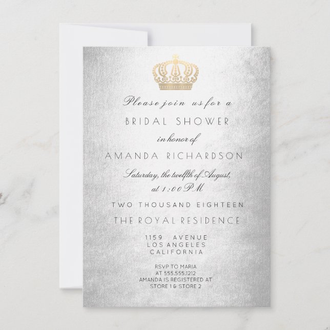 Silver Grey Gold Crown Royal Glitter Bridal Shower Invitation (Front)