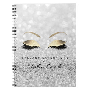 Silver Grey Gold Glitter Eyes Makeup Beauty Spiral Notebook