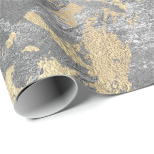 Silver Grey Gold Marble Shiny Metallic Grungy VIP Wrapping Paper
