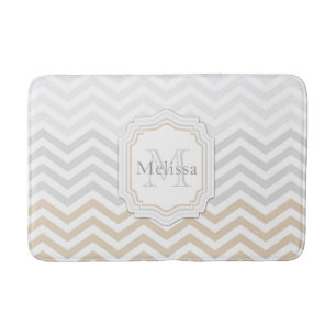 Silver Grey Gold Monogram Chevron Bath Mat