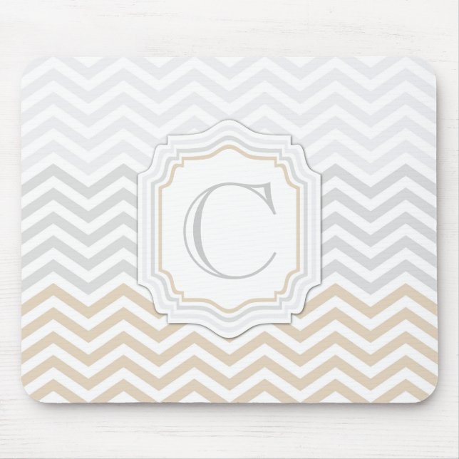 Silver Grey Gold Monogram Chevron Mouse Pad (Front)
