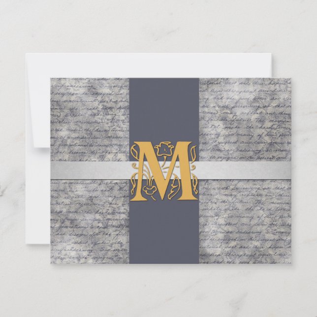 Silver Grey Gold Monogram Letter M Flat Note Cards (Front)