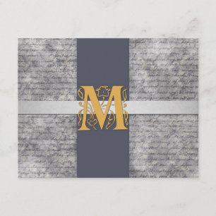 Silver Grey Gold Monogram Letter M Flat Note Cards