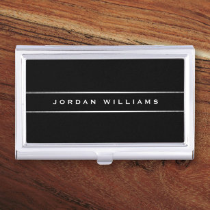 Silver grey gradient borders elegant black business card holder