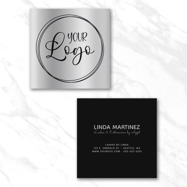 Silver Grey Gradient Circle Logo Square Business Card (Silver Grey Gradient Circle Logo Square Business Card)