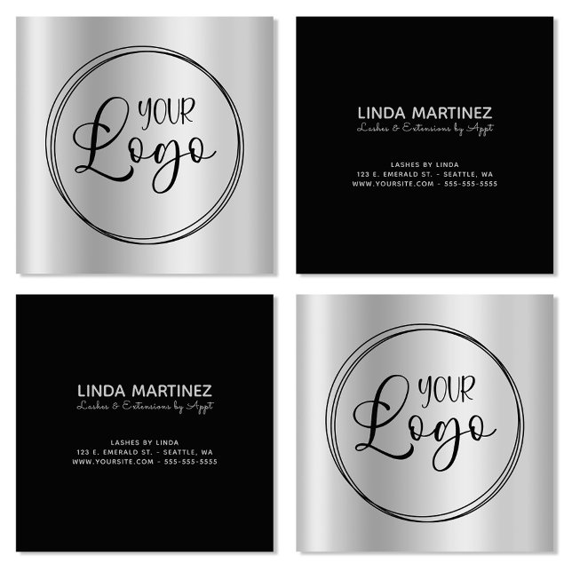 Silver Grey Gradient Circle Logo Square Business Card (Silver Grey Gradient Circle Logo Square Business Card)