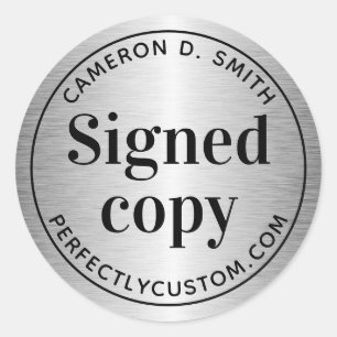 Silver grey gradient signed copy author website classic round sticker