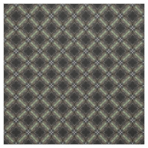Silver Grey, Green, Black tiled Diamonds Pattern Fabric