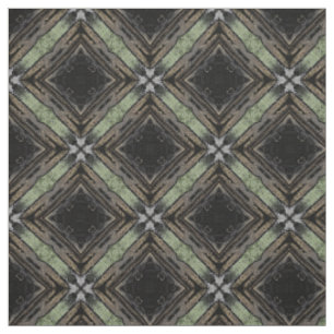 Silver Grey, Green, Black tiled Diamonds Pattern Fabric