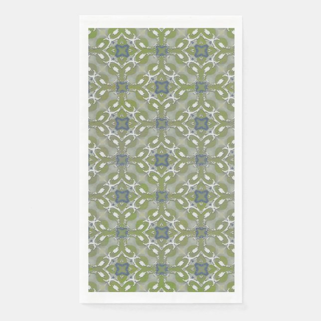 Silver Grey Green Blue Metallic Filigree Pattern Napkin (Front)