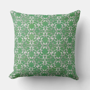 Silver Grey Green Dancing Scrolls Cushion