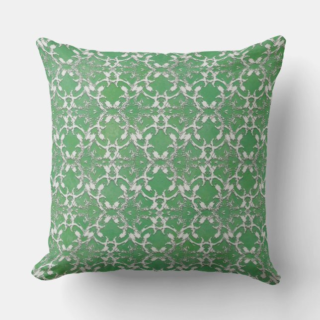 Silver Grey Green Dancing Scrolls Cushion (Front)