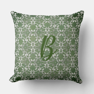 Silver Grey Green Dancing Scrolls Throw Pillow