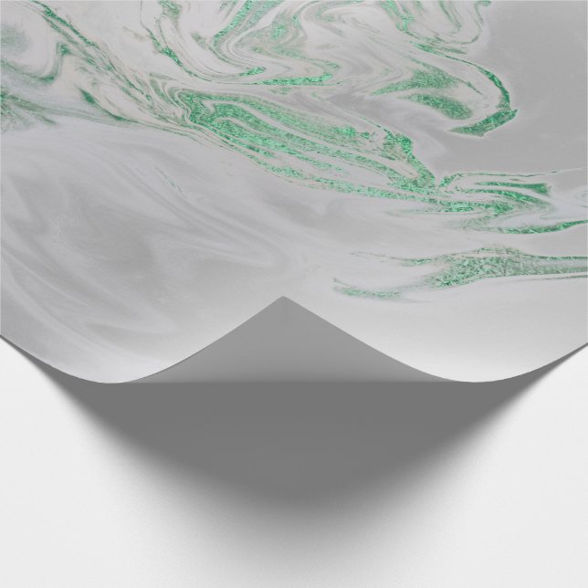 Silver Grey Green Emerald Mint Marble Shiny Glam Wrapping Paper (Corner)
