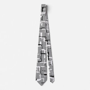 Silver Grey Grey Black White Abstract Pattern Tie