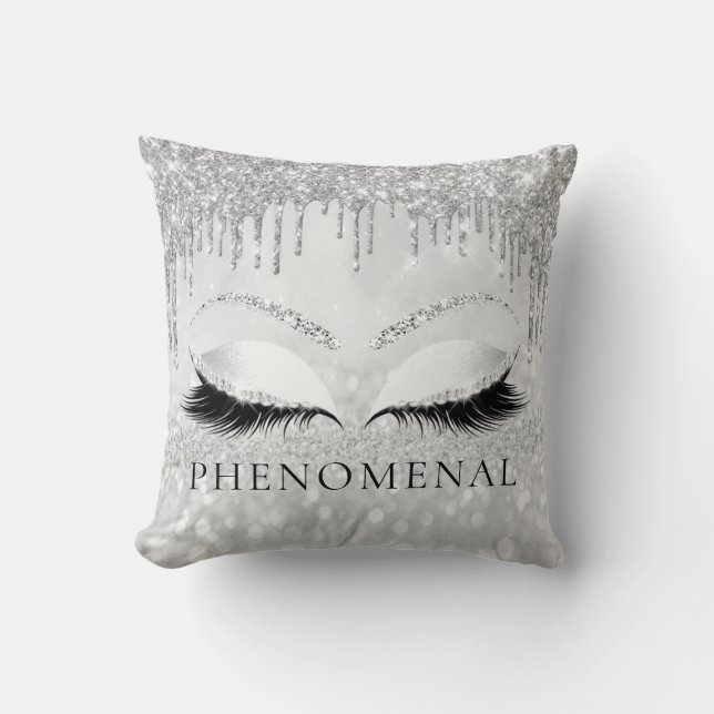 Silver Grey Grey Eyelashes Glitter Spark Phenomena Cushion (Front)