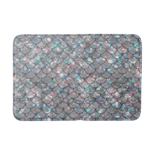 Silver Grey Grey Mermaid Fish Scales Holographic  Bath Mat