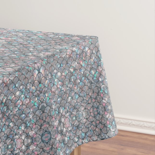 Silver Grey Grey Mermaid Fish Scales Holographic  Tablecloth (In Situ)